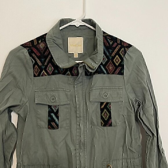MODCLOTH Keep a Woven Mind Jacket Olive Army Green Multi Aztec Boho Embroidered - Picture 3 of 15
